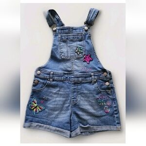 Jordache Girls Denim Overall Shorts XL/XG (14-16) Embroidered Butterfly Star